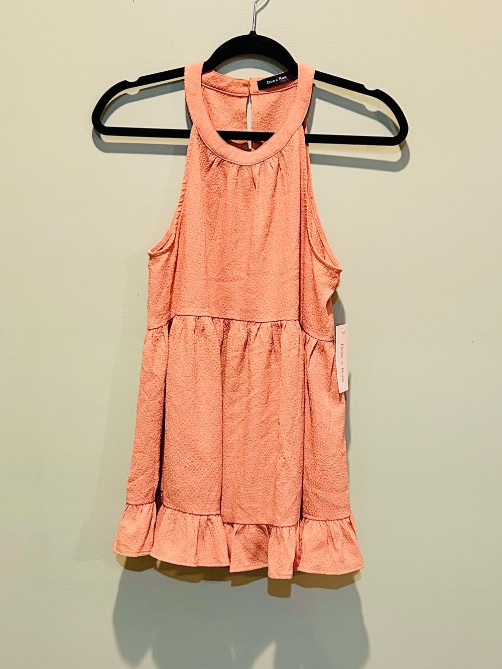 Doe & Rae Peach Halter Ruffle Shirt
